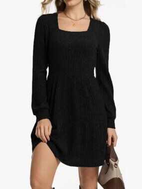 Women's Long Sleeve Sweater Dress Square Neck Knit